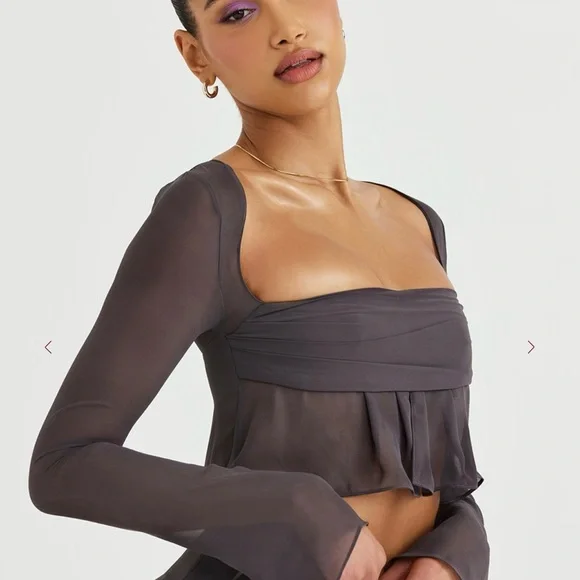 House of CB ATHENA Shadow Long Sleeve Floaty Top - Picture 3 of 5